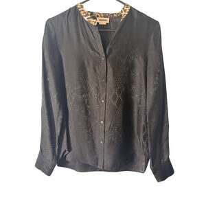 Zadig & Voltaire Black Snake Print Silk Blouse Leopard Trim XS Button Front